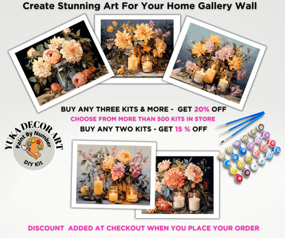 Spring Flowers PAINT by NUMBER Kit Adult, Mason Jar Bouquet Art , Beginner Acrylic Painting DIY Kit , Decor Gift for Best friend Girlfriend