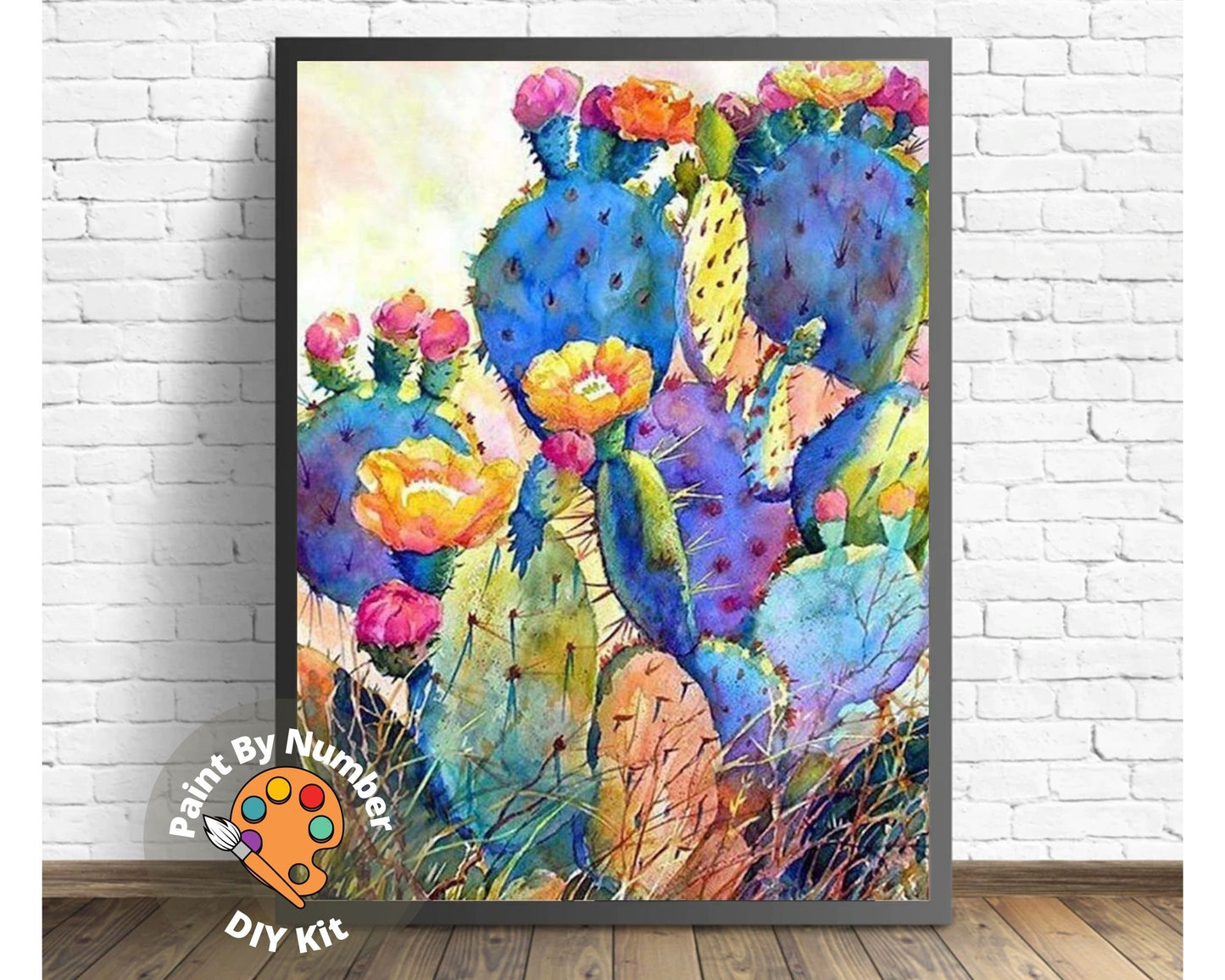 Paint by Numbers  Kit for Beginner , Kids & Adult Hobby, Green Cactus with Flower,Desert Landscape , Easy Acrylic DIY Painting Decor Gift