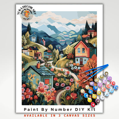 PAINT by NUMBER Kit Adults Mountain Flowers Vibrant Colors Landscape Modern Minimalist Naive Art DIY Painting Acrylic Canvas Paint Kit Gift