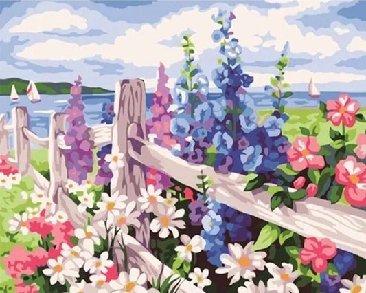 Paint by Numbers Kit for Kids Beginner,DIY Art Kit, Pink Violet Flowers Daisies Garden  Landscape, Adults Acrylic Painting Kit  - Home Decor