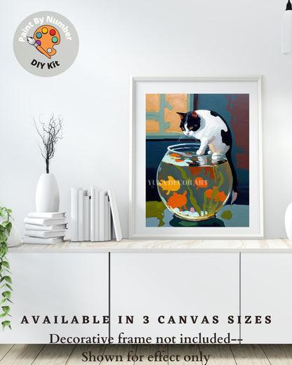 PAINT by NUMBER Kit for Adults Matisse Inspired ,Cat With Red Fish,Easy Beginners Acrylic Paint DIY Kit ,Living Bedroom Wall Art Decor