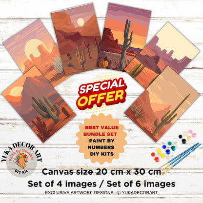 Boho Landscape PAINT by NUMBER Kit Adult,Bundle Set of 2/ 3/ 4 / 6 kits , Arizona Texas Rustic Desert Art Beginner Acrylic Painting DIY Kit
