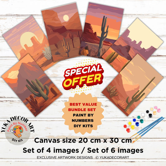 Boho Landscape PAINT by NUMBER Kit Adult,Bundle Set of 2/ 3/ 4 / 6 kits , Arizona Texas Rustic Desert Art Beginner Acrylic Painting DIY Kit