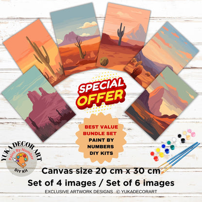 Minimalistic PAINT by NUMBER Kit Adult, Bundle Set of 2 / 3 / 4 / 6 kits , Midwest Boho Desert Art Easy Beginner Acrylic Painting DIY Kit