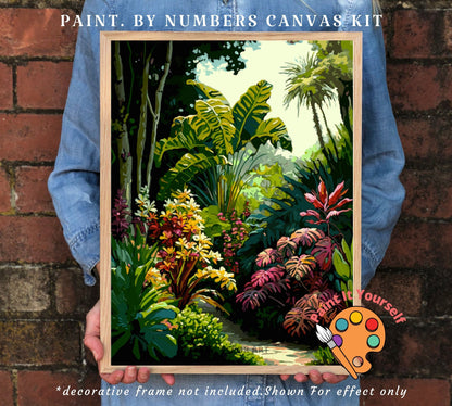 Tropical Forest PAINT by NUMBER Kit for Adults , Vibrant Foliage Painting, Easy Adult Hobby DIY Kit , Canvas Wall Art Decor , Gift for Mom