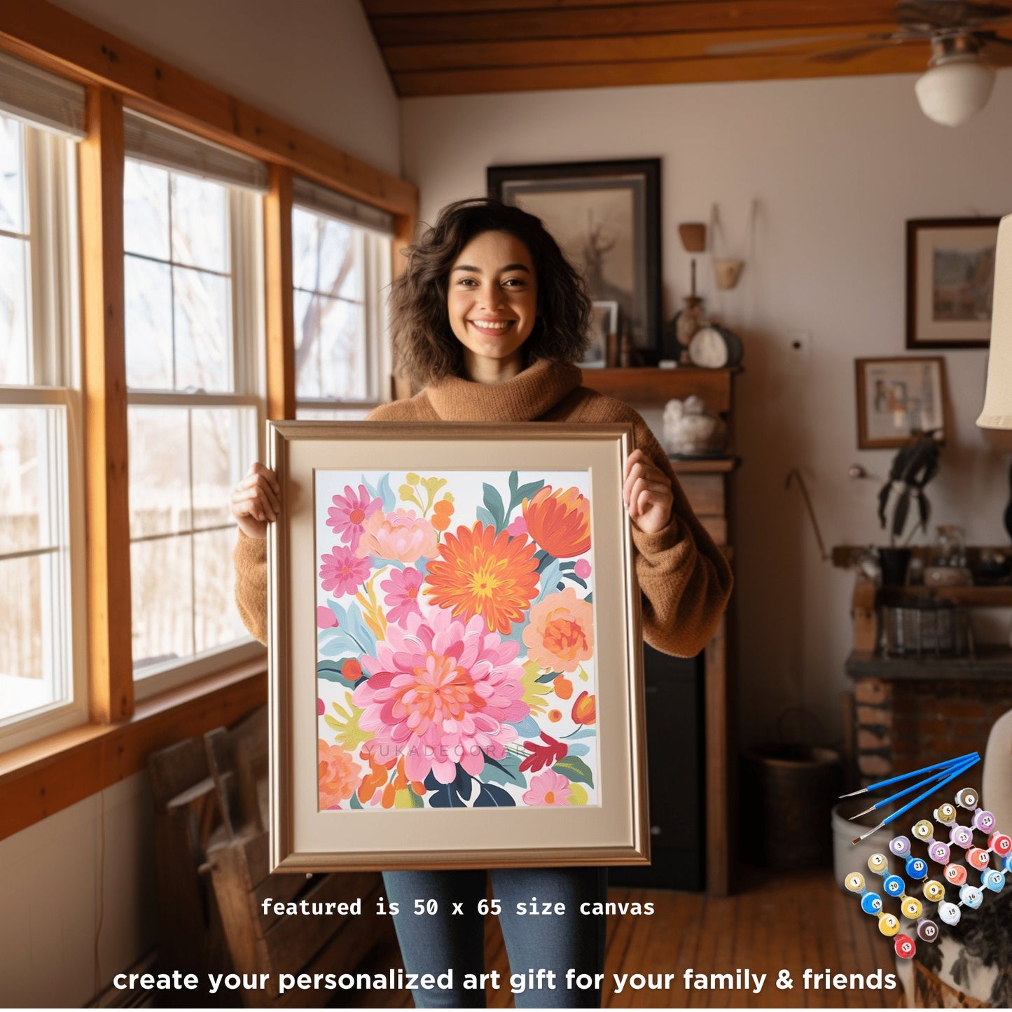 Floral Garden PAINT by NUMBERS Kit Adult Pastel Pink Flowers Easy Beginner Modern Art DIY Paint Kit Hobby Home Decor Gift For Mom Girlfriend