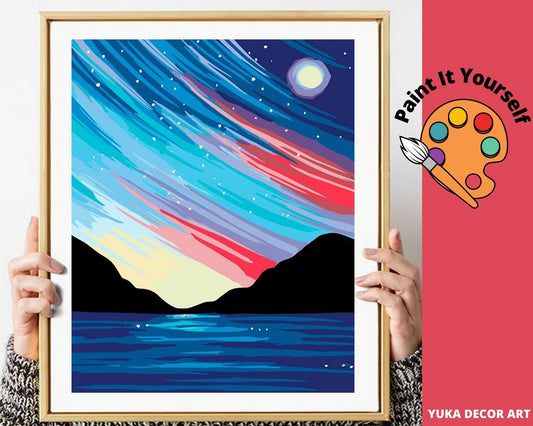 Night Sky PAINT by NUMBERS DIY Kit for Adult & Kids, Psychedelic Colors, Easy Beginner Acrylic Painting Kit,Home Decor Gift