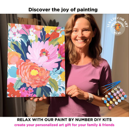 Pink Flowers PAINT by NUMBERS Kit Adult Easy Beginner Floral Art Garden DIY Paint Canvas Hobby Home Decor Birthday Gift For Mom Girlfriend