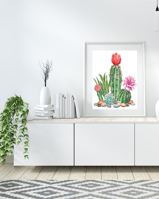 Paint by Numbers  Kit for Beginner , Kids & Adult Hobby, Green Cactus with Flower,Desert Landscape , Easy Acrylic DIY Painting Decor Gift