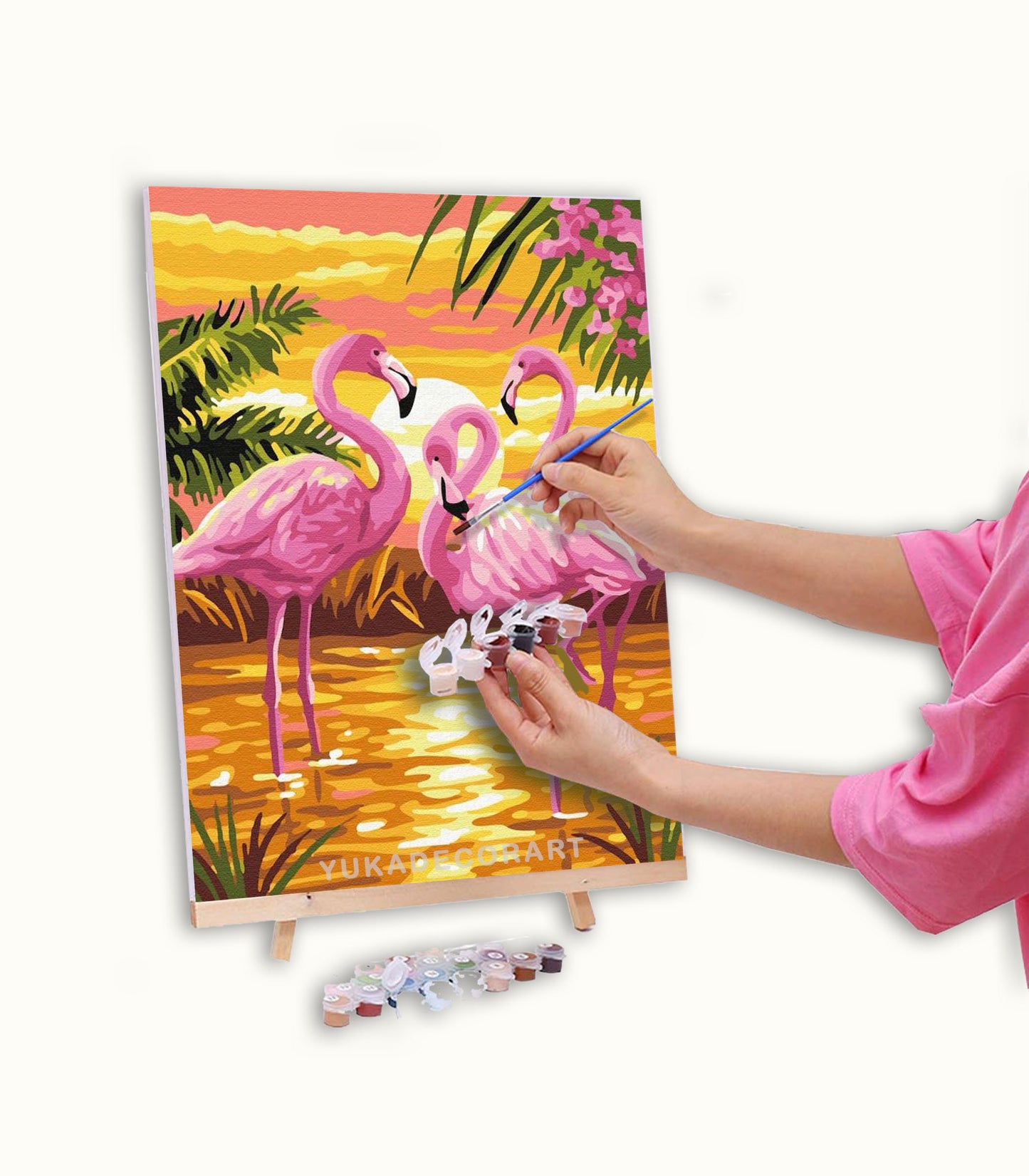 Flamingo PAINT by NUMBERS DIY Kit for Adult & Kids, Pink Flamingoes ,Easy Beginners Acrylic Painting Kit,Home Decor Gift