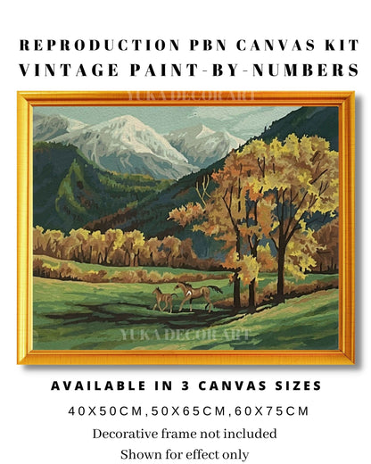 Mountain Landscape PAINT by NUMBER Kit  Adult , Galloping Horse In  Autumn Vintage Style DIY Easy Acrylic Paint Kit,Christmas Gift Idea