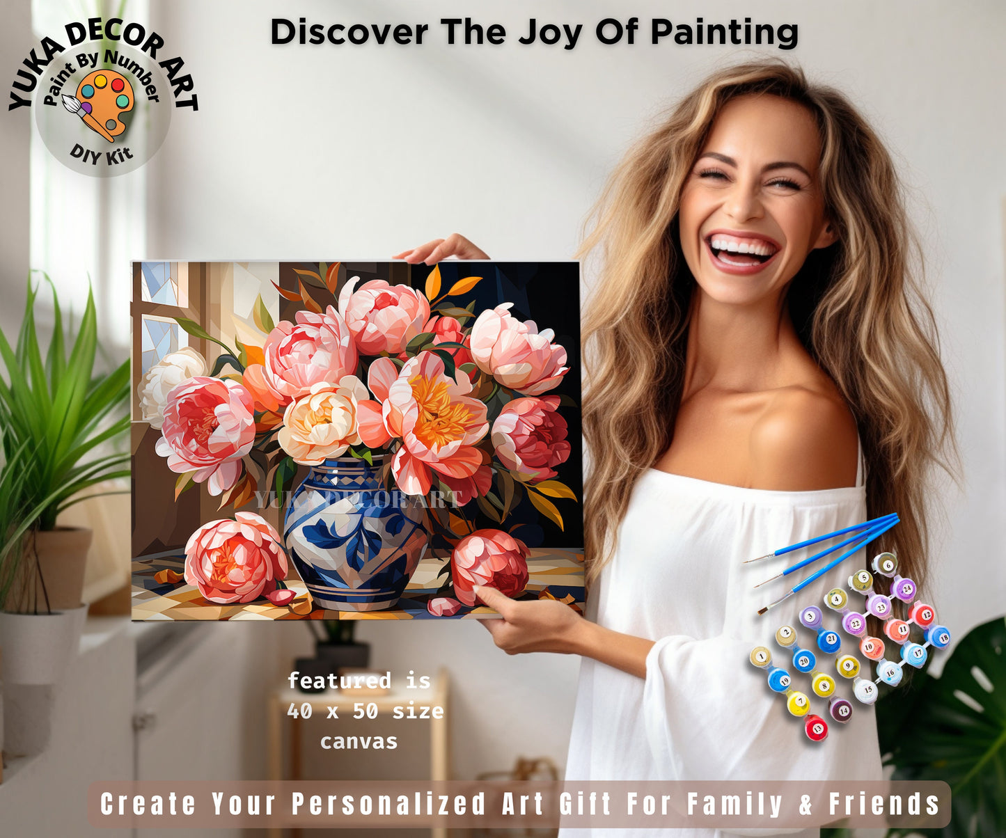 Floral PAINT by NUMBERS Kit Adults Flower Vase Bouquet DIY Painting Easy Beginners Canvas Kit Wall Art Christmas Birthday Gift Girlfriend