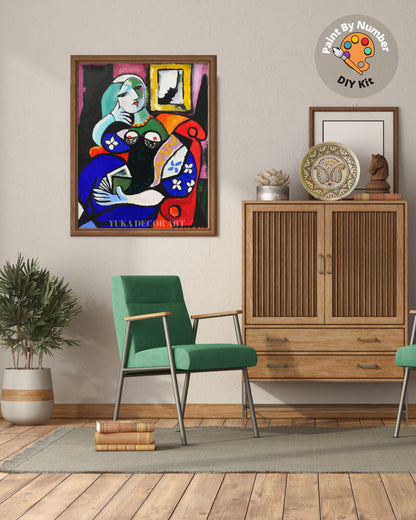 Pablo Picasso PAINT by NUMBER Kit for Adults ,Woman With A book ,Easy Beginners Acrylic Paint DIY Kit ,Living Bedroom Wall Art Decor