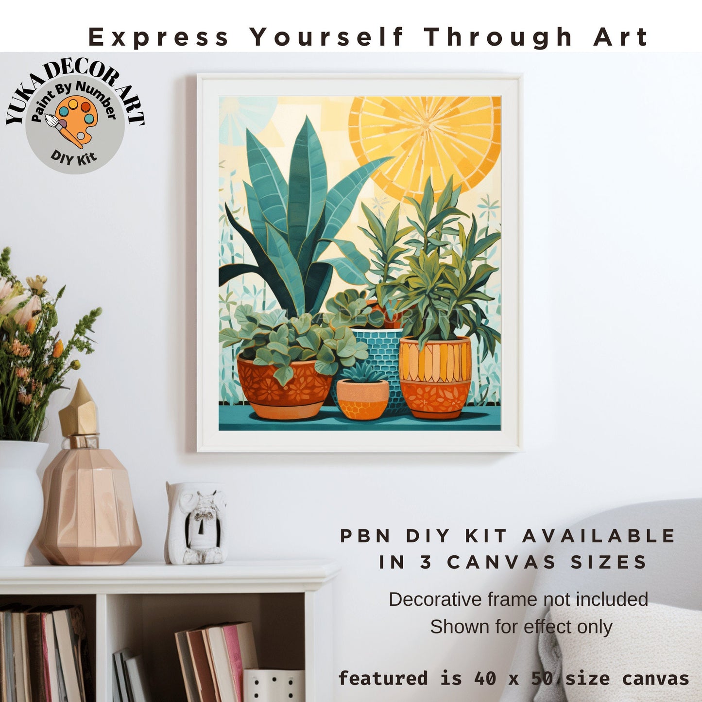 Midcentury Plants PAINT by NUMBERS Diy Kit Adult Boho Minimalist Art Easy Beginner DIY Painting Kit Gift Mom Dad Girlfriend