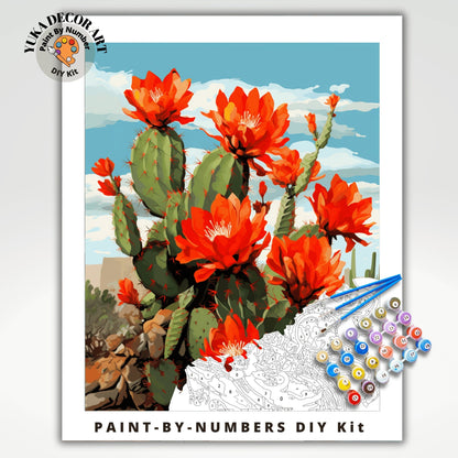 Cactus Flowers PAINT by NUMBERS Kit Adult Desert Landscape Painting DIY Color by Numbers Easy Beginners Kit Gift For Mom Outdoor Scenic Art