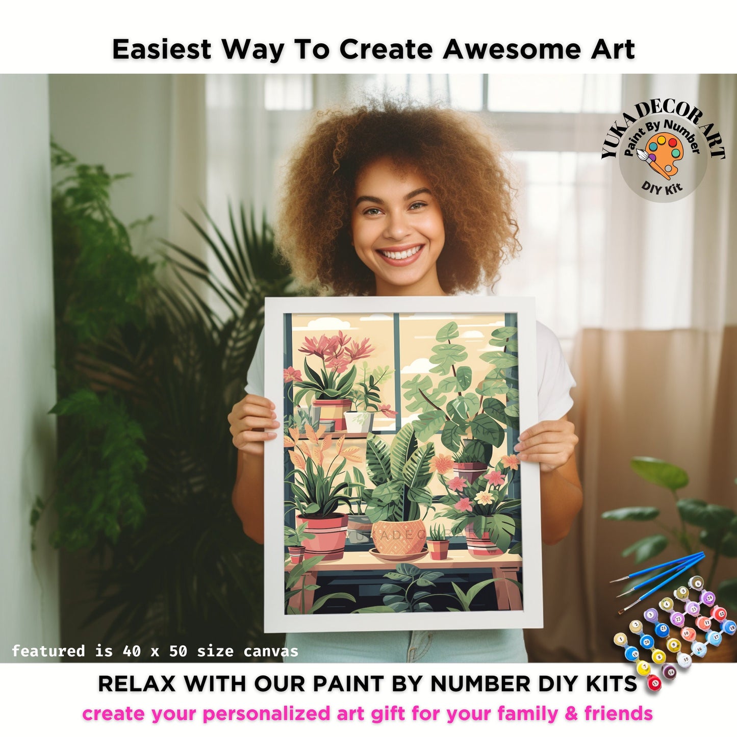 PAINT by NUMBER Kit For Adults Plants Minimalist Boho Ranch Decor Print DIY Painting Easy Beginners Paint Kit Plant Lover Gift For Grandmom