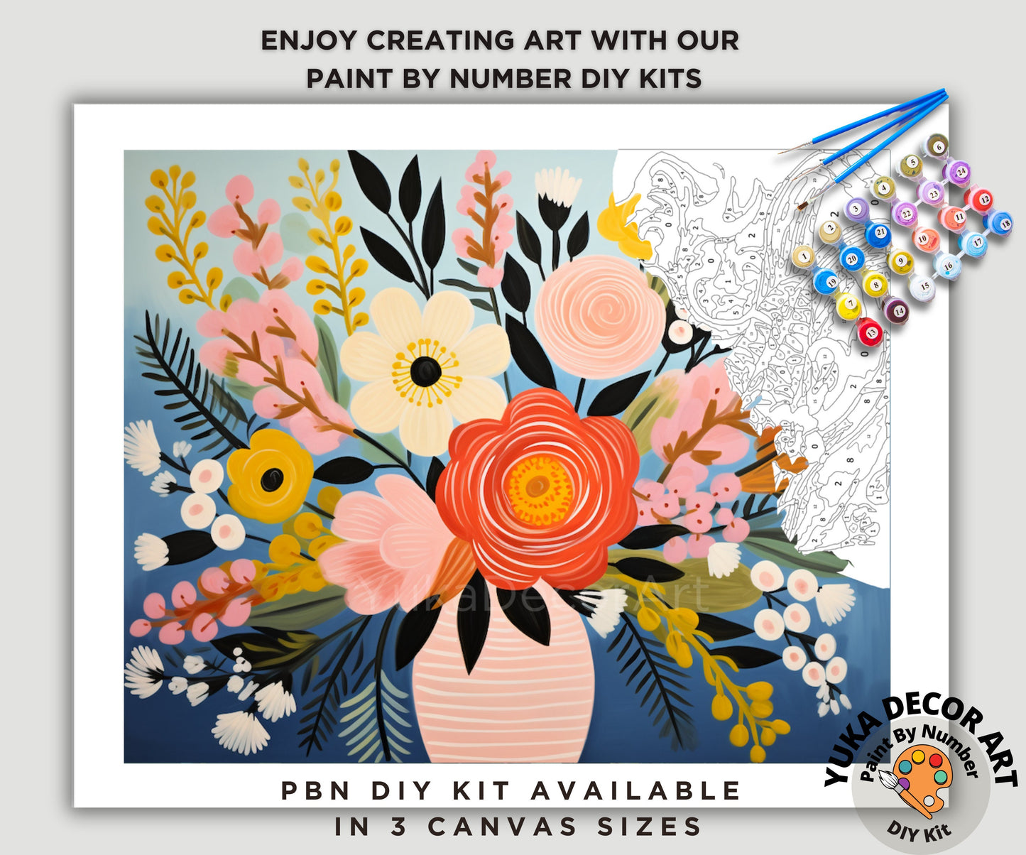 Floral PAINT by NUMBERS Diy Kit Adults Flower Bouquet Vase DIY Painting Beginners Canvas Wall Art Christmas Gift Wife Birthday Anniversary