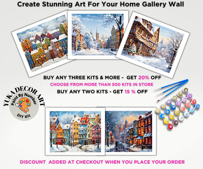 Winter Village PAINT by NUMBERS DIY Kit Adult Scenic Wood Cottage Vintage Art Acrylic Painting Easy Beginner Craft Kit Mom Dad Birthday Gift