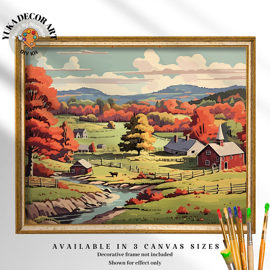 Countryside PAINT by NUMBER DIY Kit for Adult Vintage Style Farm Art Easy Beginner Painting Kit Autumn Fall Decor Housewarming Gift Mom