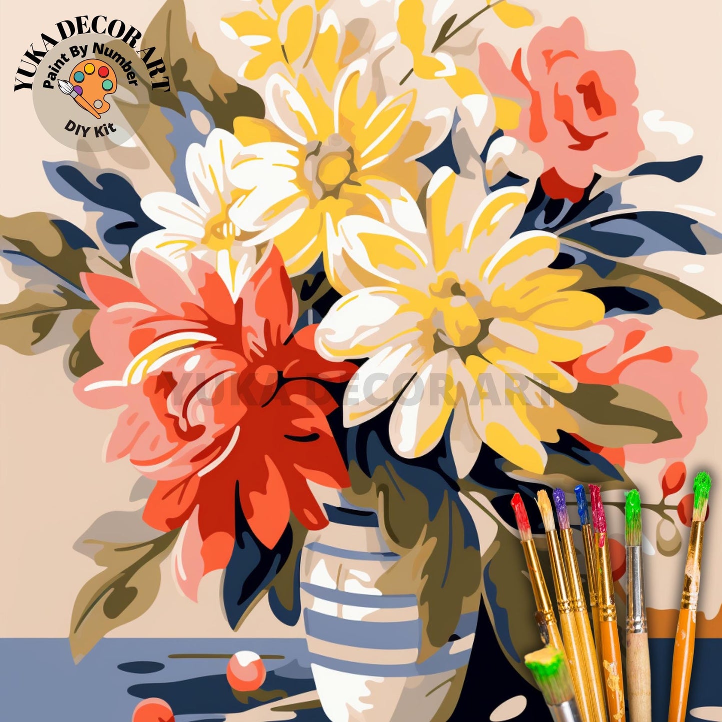 Garden Flowers PAINT by NUMBER Kit for Adults Still Life Vase Floral Art Easy Beginners Acrylic Painting Kit | Gift For Mom Aunt Sister