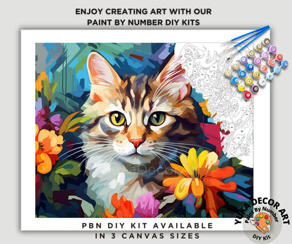 Kitten PAINT by NUMBER Kit Adult DIY Art Vibrant Wildflowers Easy Beginner Acrylic Painting Birthday Anniversary Custom Gift For Kids Teens