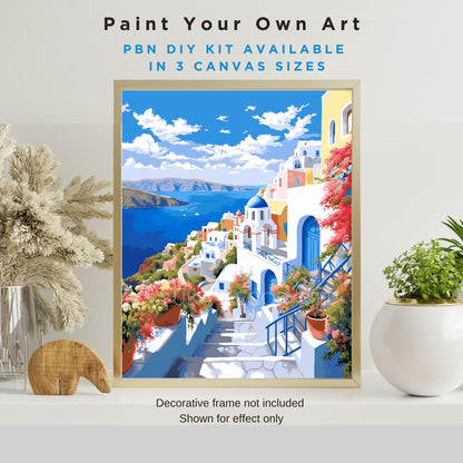 PAINT by NUMBERS Kit Adult Greece Santorini Landscape Minimalistic Chic Style DIY Painting Easy Beginners Paint Kit Decor Gift For Mom Wife
