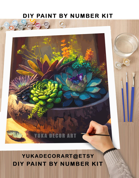 Paint by Number Kit Succulents Garden Bowl, Easy DIY Beginners Adult Painting Kit ,Home Decor ,Birthday Gift For Mom Daughter Aunt