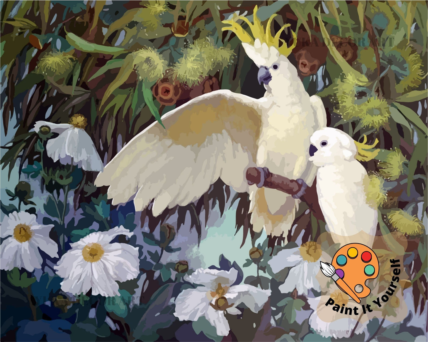 Tropical Garden White Cockatoo PAINT by NUMBER Premium DIY Paint Kit Adult , Vintage Style Easy Beginner Painting Gift
