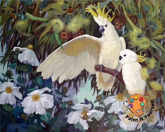 Tropical Garden White Cockatoo PAINT by NUMBER Premium DIY Paint Kit Adult , Vintage Style Easy Beginner Painting Gift