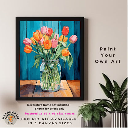 Pink Tulips PAINT by NUMBERS Kit for Adults Vase Of Flowers Still Life DIY Painting Easy Hobby Wall Art Mom Grandma Gift