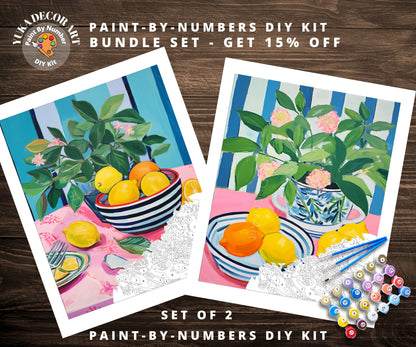 PAINT by NUMBER Kit Adult, Tablescape Kitchen Art , Oranges and Vase Still life Beginner Acrylic Painting DIY Kit Gift for Mom Grandmom Aunt