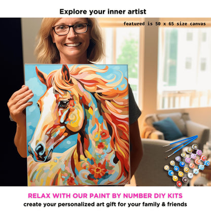 Boho Inspired Horse PAINT by NUMBER Kit Adult Colorful Horse Art Beginner Acrylic Painting DIY Kit Grandpa Dad Gift Housewarming Farmhouse