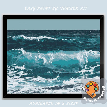 Seaside PAINT by NUMBERS Kit for Adult & Kids, Sea Waves Beach DIY Painting , Easy Beginner Acrylic Painting Kit,Home Decor Gift