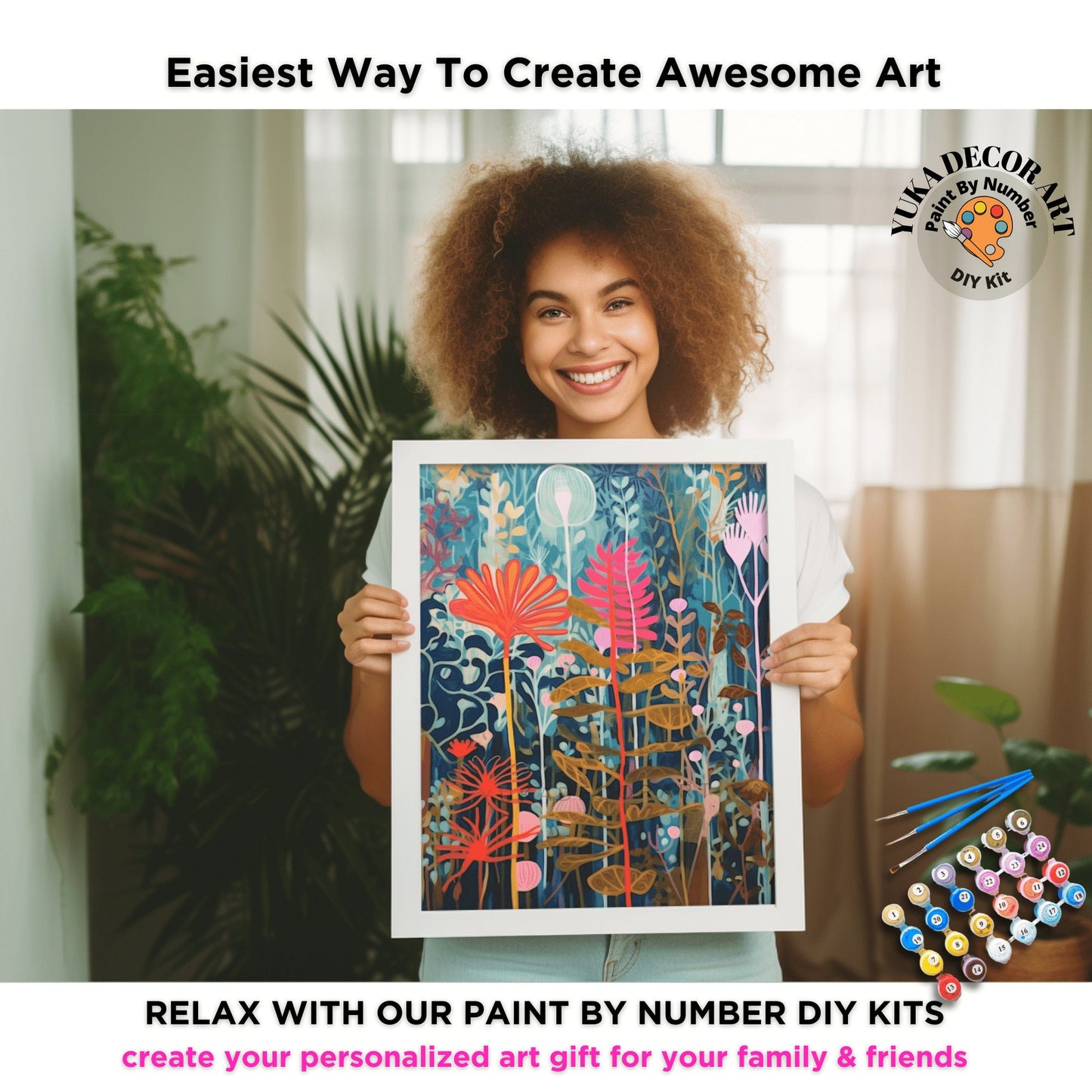 Abstract Floral Adult PAINT by NUMBERS Kit Vibrant Eclectic Art Flowers Easy Beginner DIY Acrylic Painting Birthday Custom Gift For Mom Dad