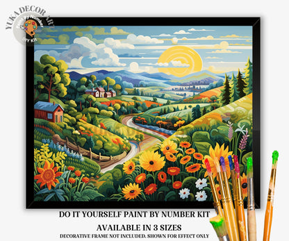 Colorful PAINT by NUMBERS Adult DIY Kit Mountain Valley Sunrise Naive Art Easy Beginner Acrylic Painting Kit Thanksgiving Gift For Mom Dad