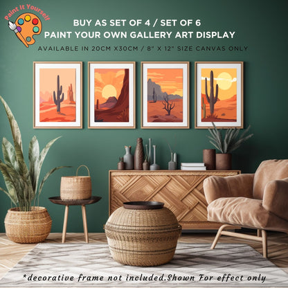 Desert Minimalistic PAINT by NUMBER Kit Adult, Bundle Set of 2 / 3 / 4 / 6 kits , Midwest Rustic Art Easy Beginner Acrylic Painting DIY Kit