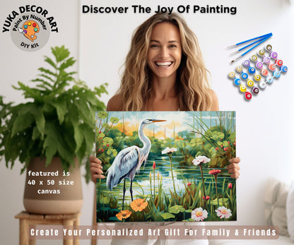 White Heron PAINT by NUMBER Kit Kids Adult Painting DIY by Numbers Easy Beginners Birthday Gift For Her Mom Grandmother Wall Art Home Decor