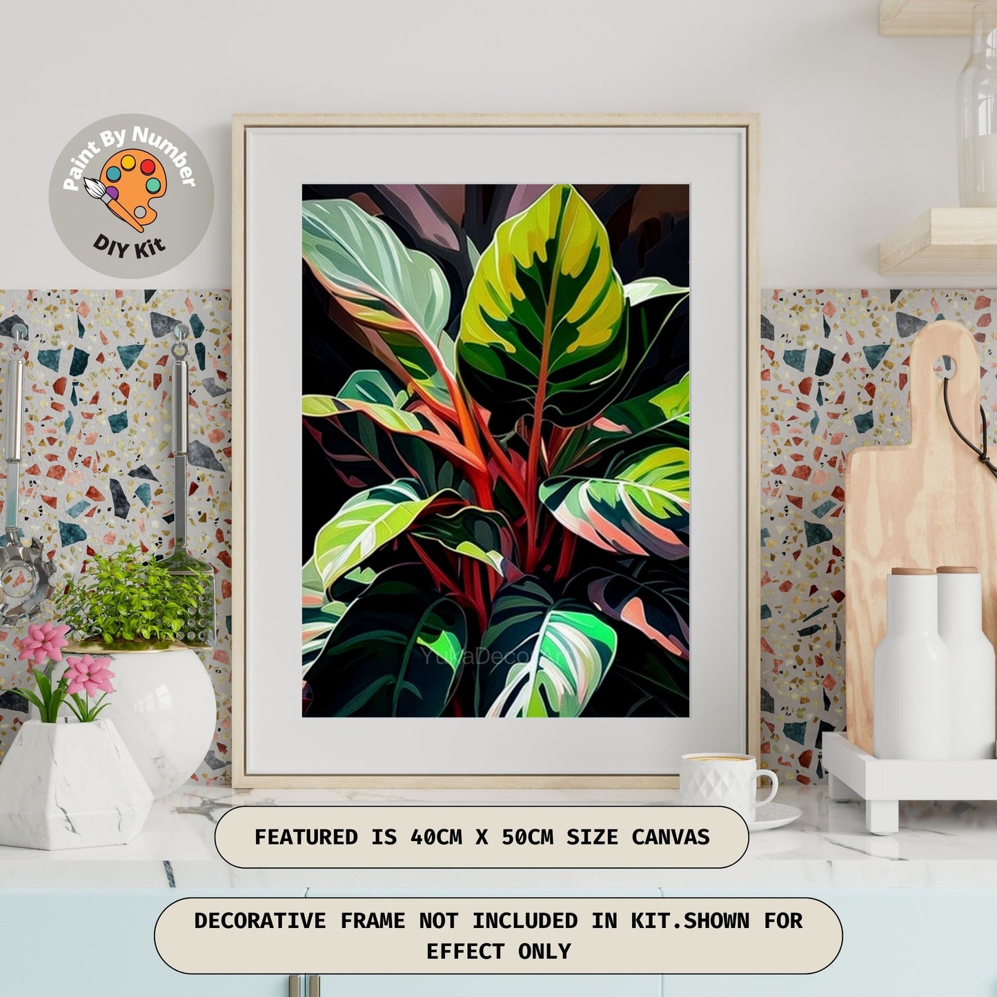 Leaves PAINT by NUMBER Kit for Adults , Garden Foliage Painting,Easy Beginners  Paint DIY Kit ,Living Bedroom Wall Art Decor