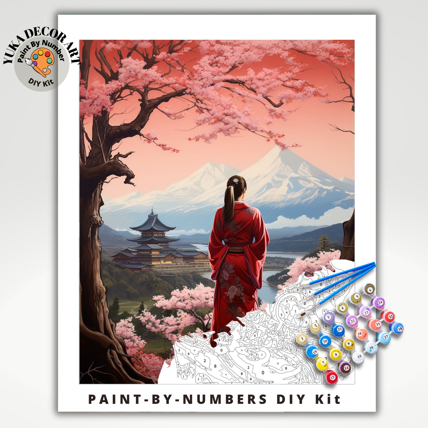 Mt.Fuji PAINT by NUMBER Kit Adults  Beginner DIY Art Kit Pink Cherry Blossoms Japan Woman Acrylic Painting Wall Art Decor Gift For Mom Aunt