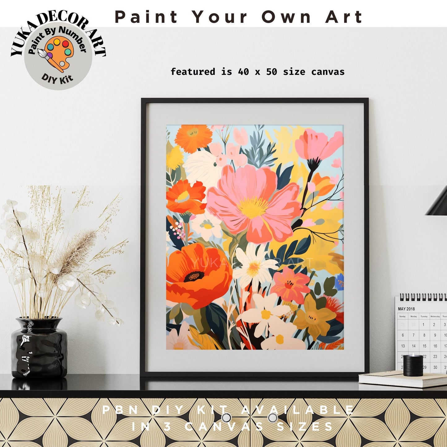 WildFlowers PAINT by NUMBER Kit for Adults Mountain Landscape Painting Easy Beginners Paint DIY Kit Wall Art Anniversary Gift Mom Girlfriend