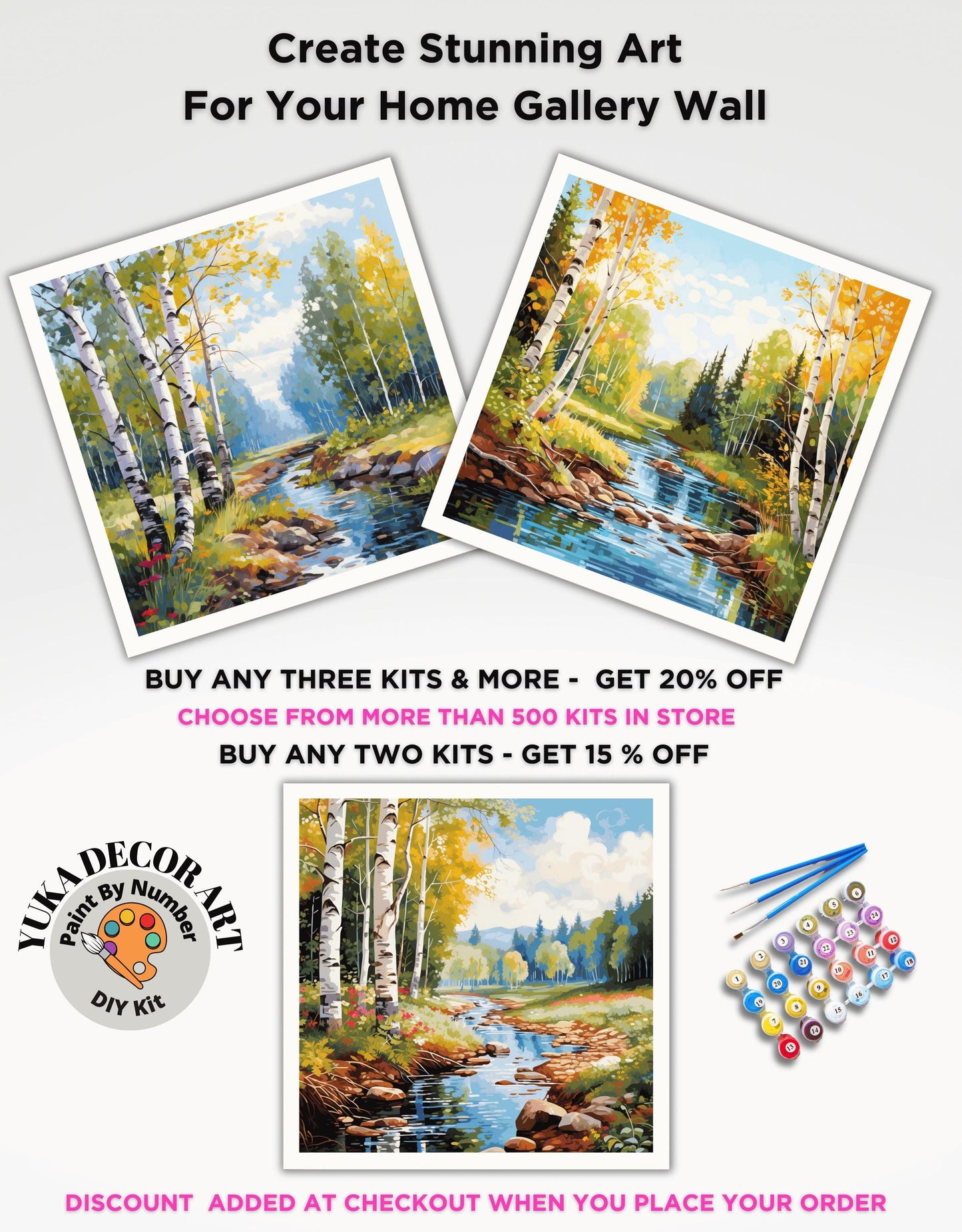 Mountain Stream PAINT by NUMBER Kit for Adult Forest River Landscape Easy Beginner Acrylic Painting DIY Kits Art Canvas Gift For Mom Dad
