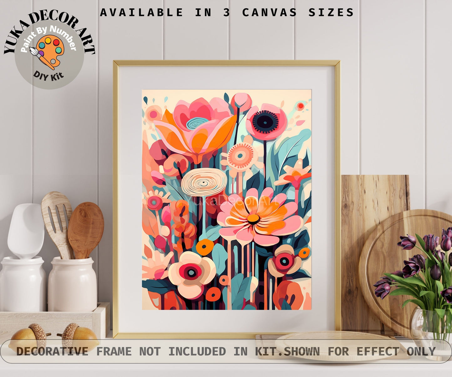 Boho Modern PAINT by NUMBER Kit for Adults  Garden Flowers DIY Painting Easy Beginners Acrylic Paint Kit Wall Art Mom Gift