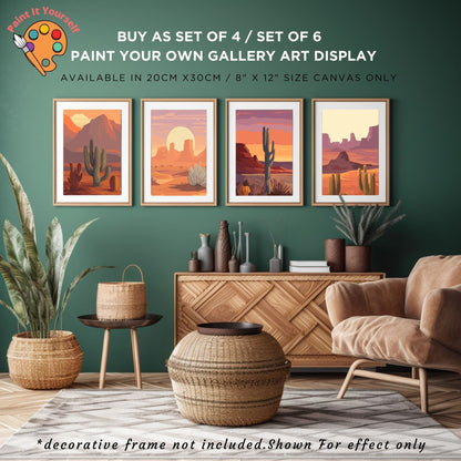 Boho Landscape PAINT by NUMBER Kit Adult,Bundle Set of 2/ 3/ 4 / 6 kits , Arizona Texas Rustic Desert Art Beginner Acrylic Painting DIY Kit