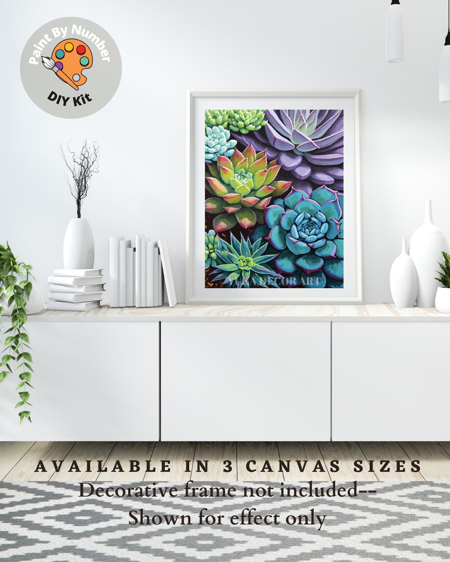 Succulents Garden Paint by Number Kit Adult, Canvas Painting ,DIY Color by Numbers Set, Easy DIY Beginners Painting Kit ,Home Decor