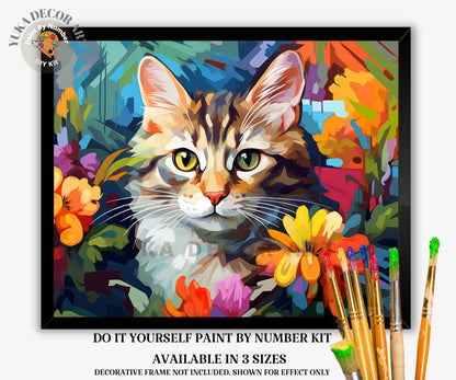 Kitten PAINT by NUMBER Kit Adult DIY Art Vibrant Wildflowers Easy Beginner Acrylic Painting Birthday Anniversary Custom Gift For Kids Teens
