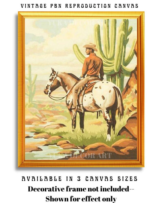 Vintage Style PAINT by NUMBER Kit Adult, Cowboy Desert Scene Art , Easy Beginner Acrylic Painting DIY Kit,Home Decor Gift
