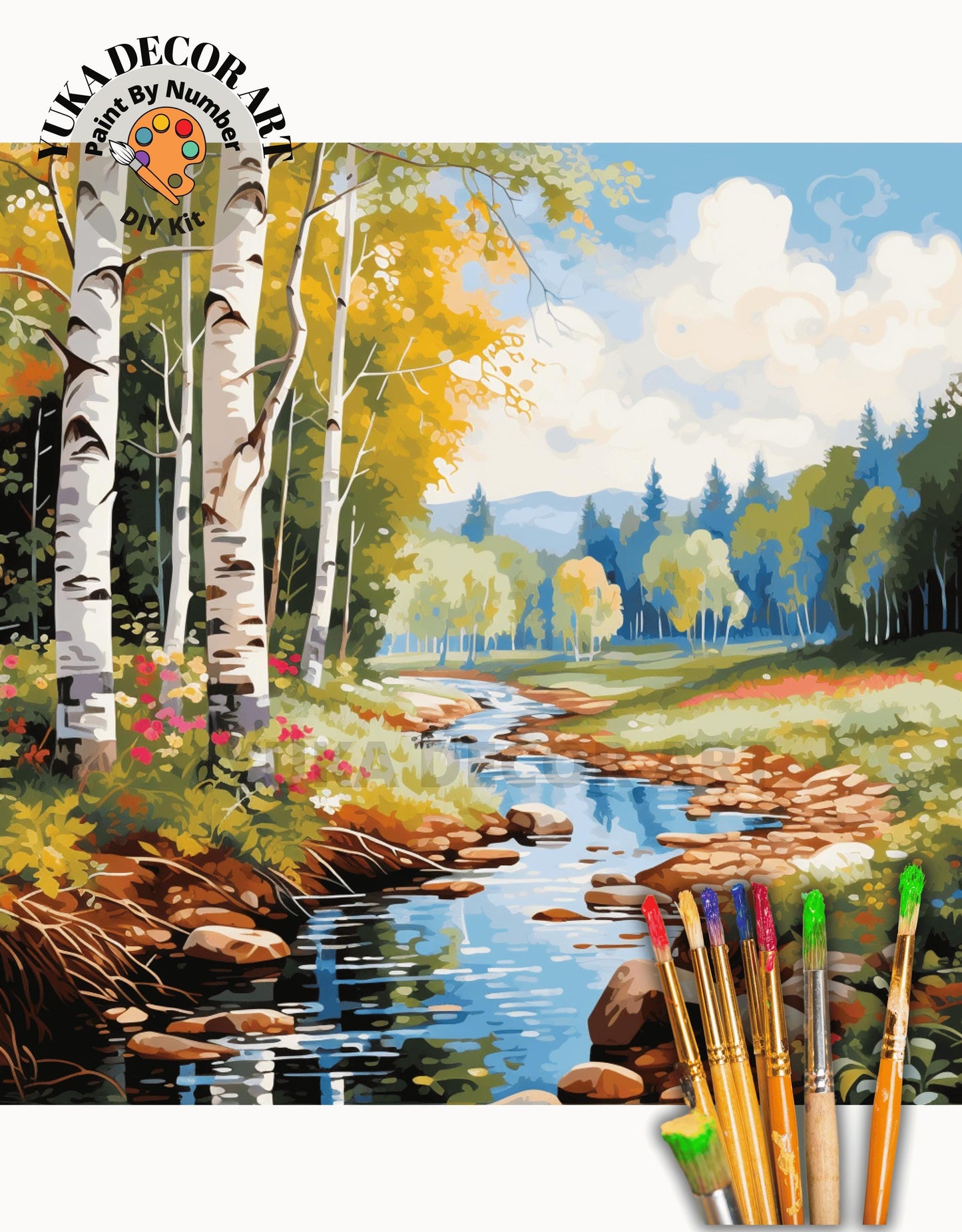 Mountain Stream PAINT by NUMBER Kit for Adult Forest River Landscape Easy Beginner Acrylic Painting DIY Kits Art Canvas Gift For Mom Dad