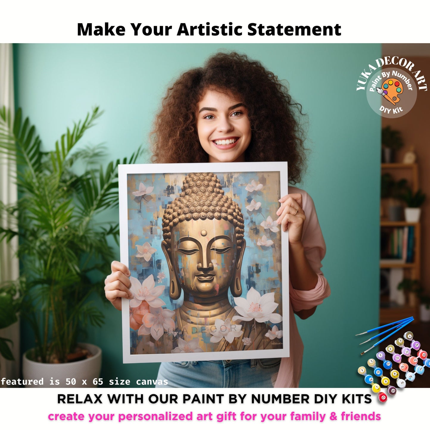 PAINT by NUMBERS Kit For Adults Buddha Gold Statue Pink Lotus Flower DIY Acrylic Painting Kit Zen Meditation Asian Theme Home Decor Gift Mom