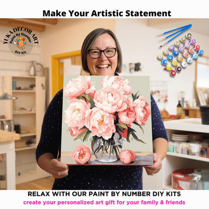 Peony Flowers Vase PAINT by NUMBER Kit Adults Still Life Vintage Style DIY Painting Easy Beginners Wall Art Housewarming Gift Mom Sister