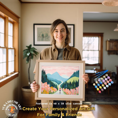 PAINT by NUMBERS Adult Kit Cyclist In Mountain Valley Pastel Landscape Minimalist DIY Art Easy Beginner Painting Birthday Gift Mom Sister